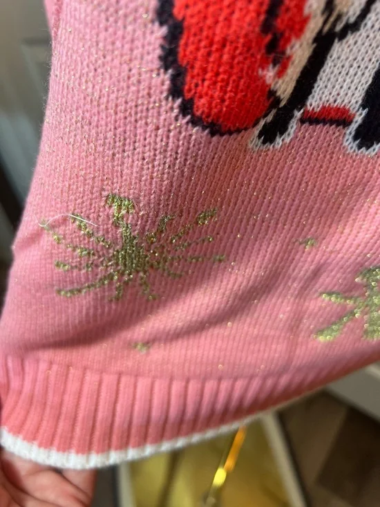 Women's Pink Fox Crewneck Sweater with Pom Accent - Picture 6 of 9